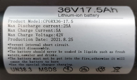 Dorado 458mm battery, 36v 17.5ah