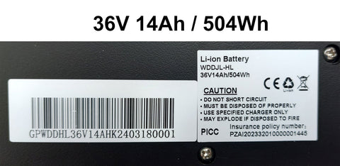 Side-entry SSE-074 battery, 36v 14ah